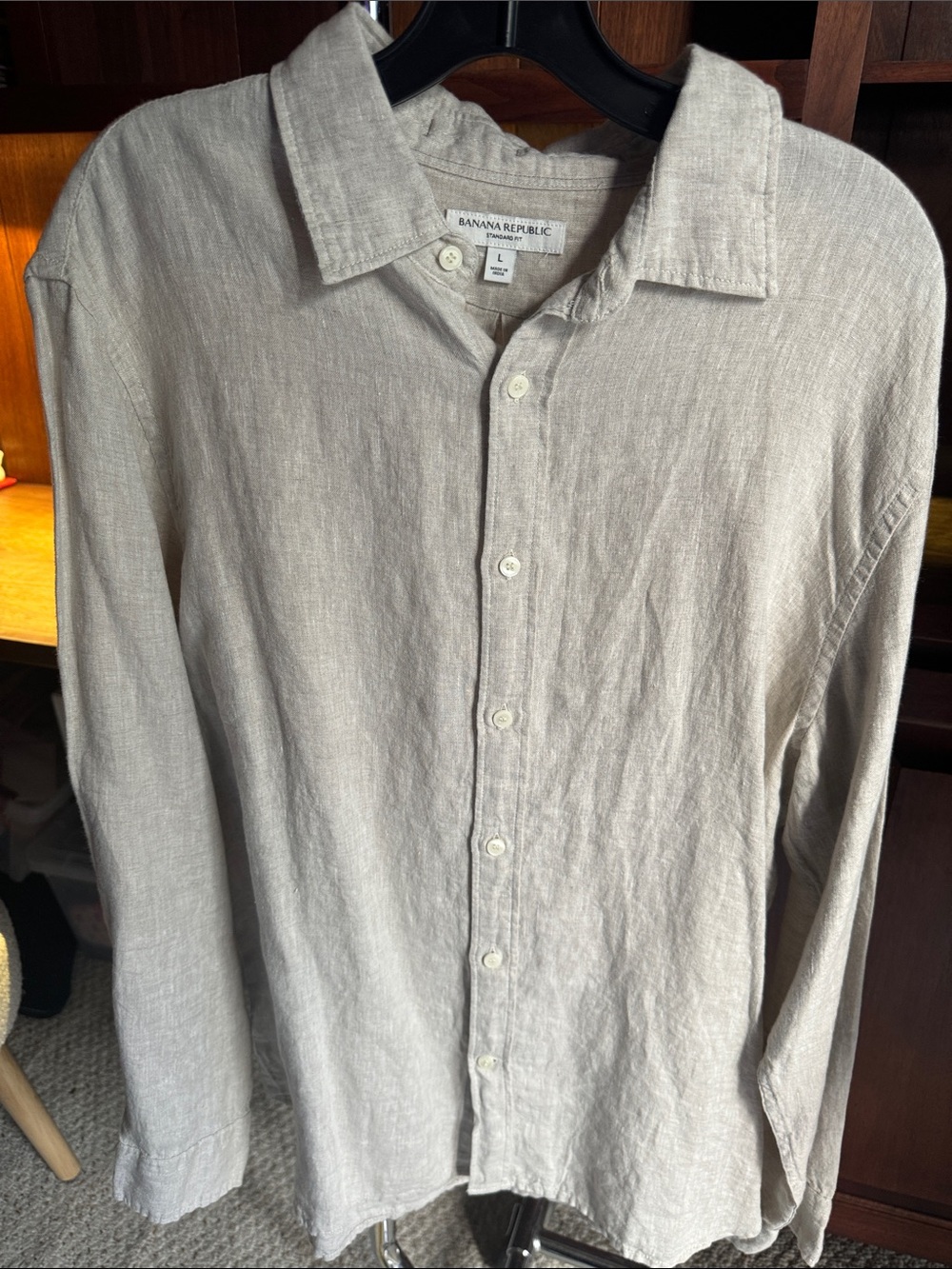 Banana Republic Men's Casual Linen Button-Down Shirt in Light Beige